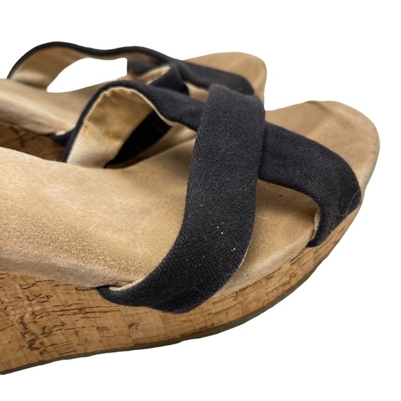 TOMS Cork Wedge Ankle Strap Platform Sandals High Heels Criss Cross Shoes sz 10 - Picture 4 of 16